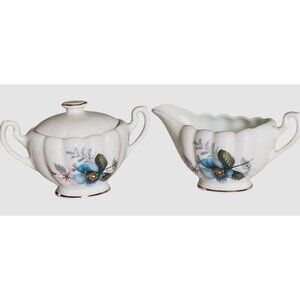 Royal Dover Bone China Cream Sugar Blue Flower Cottagecore Hostess Gift England